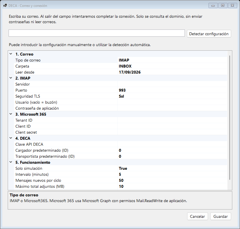 Configuración del correo con detección automática a partir de su dirección